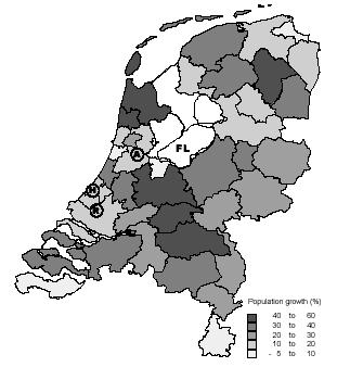 Toename bevolking Nederland 1973-2002.