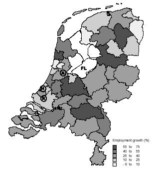 Toename werkgelegenheid Nederland 1973-2002.